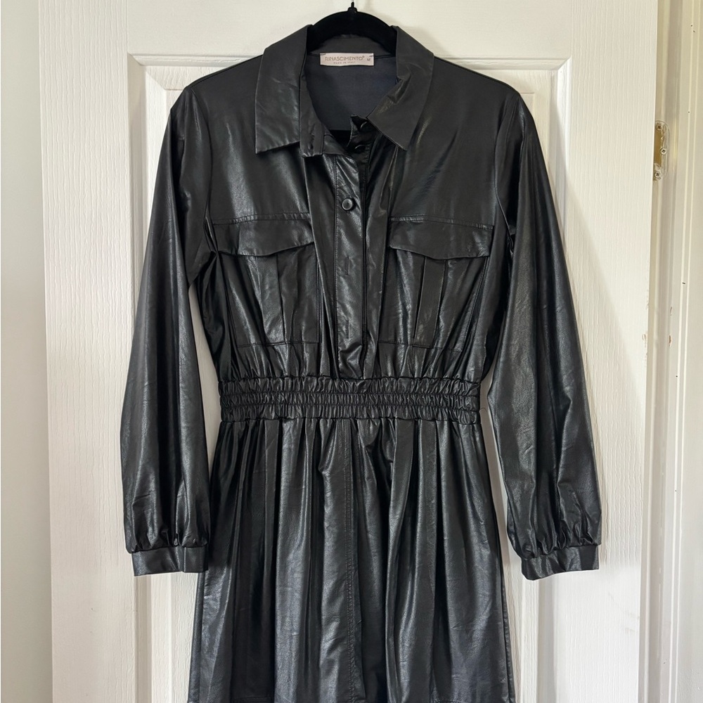 Rinascimento Elegant Black faux leather Women's Dress